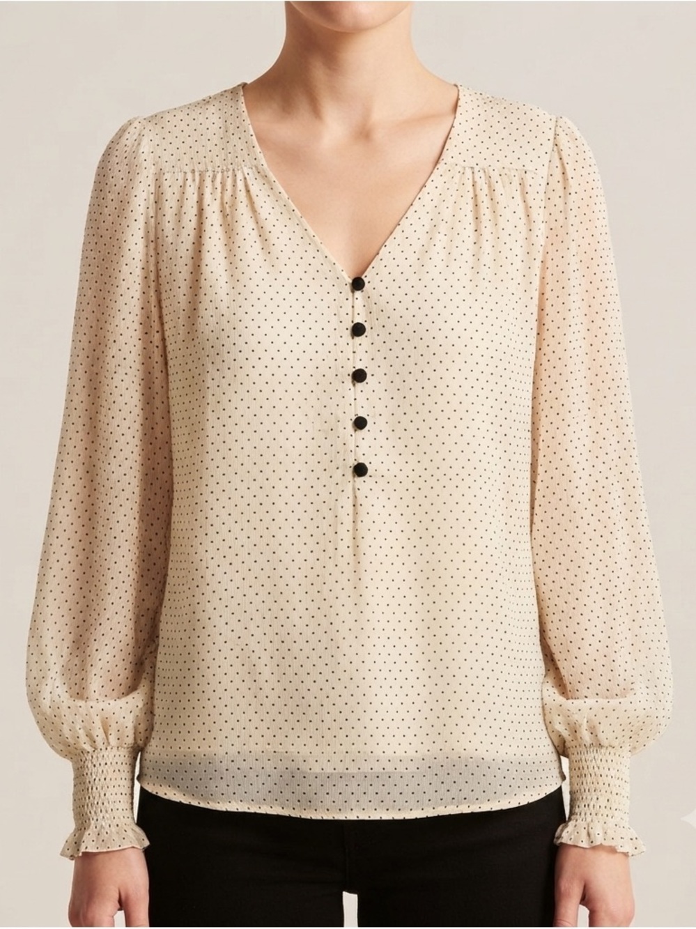 LOFT Black & Beige Polka Dot Button Front Blouse Women’s Medium